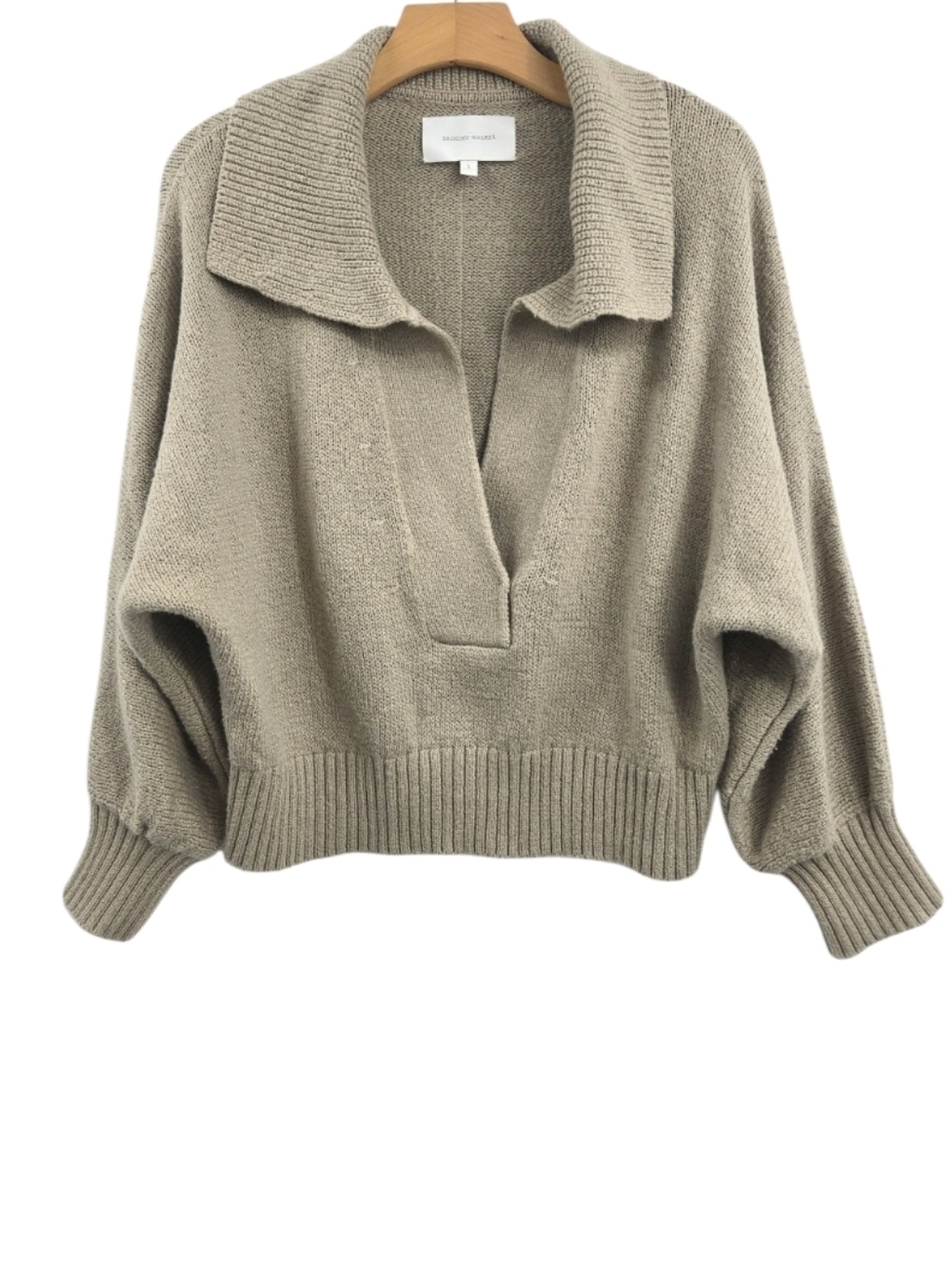 Brochu Walker Sweater Marlowe Taupe Tan‎ Cotton Cropped Henley - Picture 2 of 15